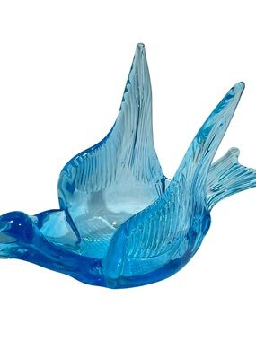 Vintage 1960s Chalet Bluebird in Flight Art Glass Vase Centerpiece Canadian